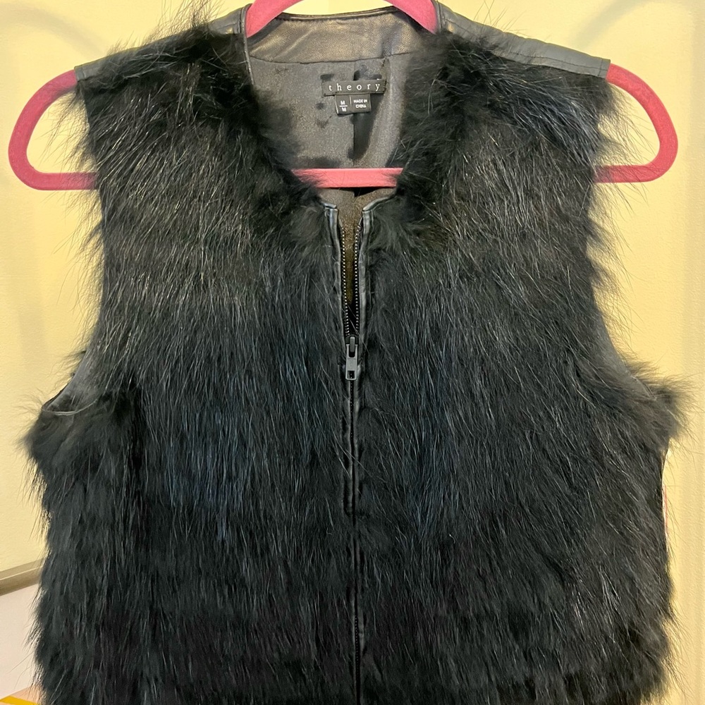 Theory Fur Leather Vest NEW Sz. M